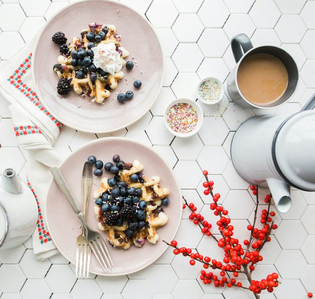 two pancakes with blueberry on top