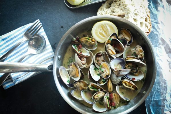 round silver steel bowl with scallops